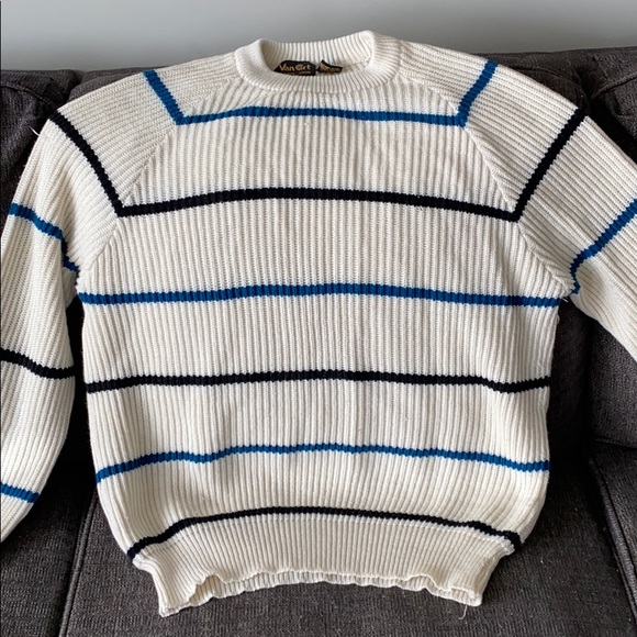 Cream Knit Sweater with Blue and Black Stripes - Picture 4 of 4